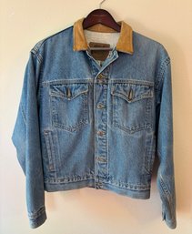 Vintage Women's Small Schaefer Outfitter Denim & Leather Jacket W/ Striped Interior