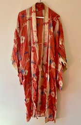 Antique Women's Large Red And Cream Floral Kimono