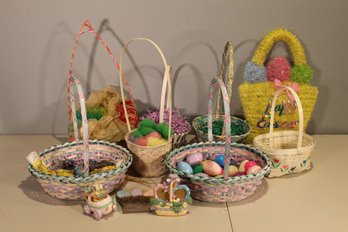 Lot Of Easter Baskets, Eggs, Holiday Decor