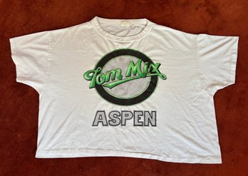 Vintage Tom Mix Aspen Oversized White Cropped Crop Top T-Shirt
