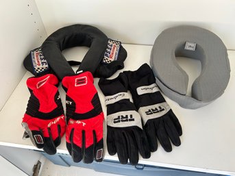 Lot Of Go Kart Gloves And Neck Guards
