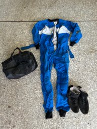Mens Large Vtg Gokart Blue Suit And Alpinestars Shoes In Leather Bag
