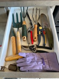 Drawer Of Gardening Hand Tools, Shears, Etc