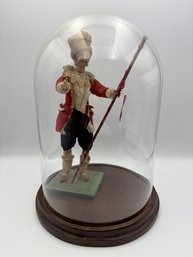 Antique Austrian Bavarian Creche Krippe Figurine In Cloche 12' In Glass Globe Stand