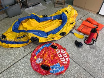 Inflatable Sevylor Caravelle K III GT Yellow 4-Person River Sea Raft Dinghy W/ Car Pump & Extra Red Tube