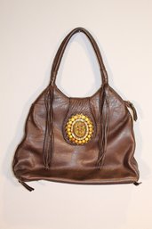OHH! Ashley Vintage Brown Leather Beaded Cross Purse
