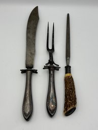 Vintage Silverplate Carving Set & Knife Sharpener