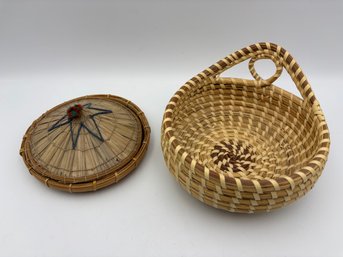 Set Of Two Small Vintage Handwoven Baskets Sweetgrass Basket