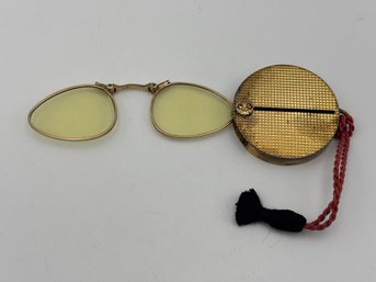 Vintage Pocket Eye Glasses Spectacles Gold Metal Lorgnette Style