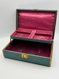 Vintage 1950's Farrington Blue Texol Faux Leather & Brass Jewelry Box