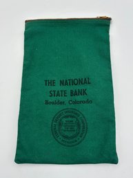 Vintage 1960s The National State Bank Boulder, Colorado Green Money Canvas Sack Deposit Bag 7 X 11