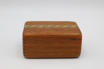 Small Vintage Louvered Wood Trinket Stash Box With Inlaid Pattern