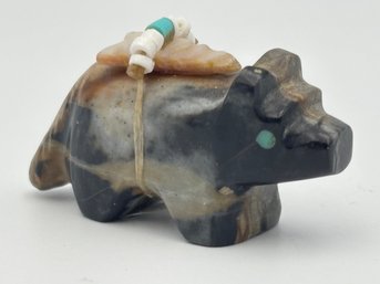 Vintage Bear Wolf Albenita Yunie Zuni Fetish Animal W/ Arrowhead Alabaster Turquoise 1.75'