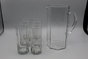 Vintage Italian Art Blown Glass 80's Octagon 6 Glasses & Carafe