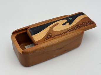 Vintage Cherry Wood Wave Marquetry Heartwood Trinket Box 4 X 2