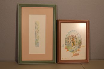 Lot Of 2 Italian Small Watercolor Wall Art Pieces