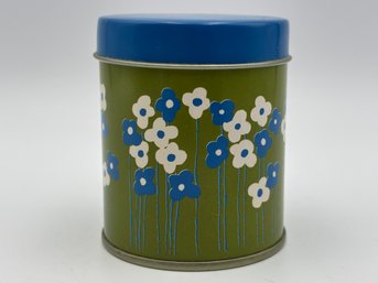 Vintage 2.5' 1970s Blue & Green Floral Metal Matchbox Scratch Metal Tin Match Strike