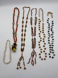 Lot Of Vintage 70s 80s Seed & Shell Necklaces Various Lengths - Long & Choker