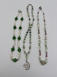 Lof Of 3 Vintage Freshwater Pearl, St9one, & Glass Bead Necklaces