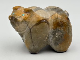 Vintage 2' Zuni Fetish Pig Desert Jasper (polychrome Jasper) With Turquoise Eyes