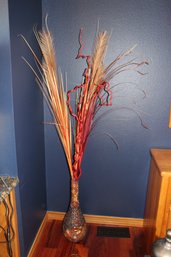 Tall Mosaic Glass Vase W/ Floral Pampas Grass Decor