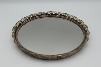 Vintage 9.5 Inch Metal Filigree Vanity Mirrored Tray