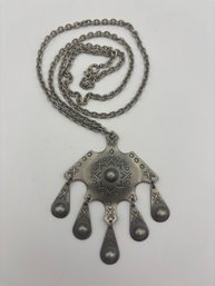 Rolf Buodd Vintage Pewter Pendant Necklace Norway Scandinavian Design Long Chain