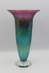 Beautiful Robert Held Colorful Handblown Glass Footed Vase