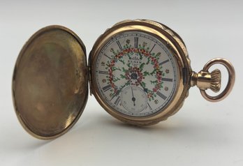 Vintage Gold-Plated Elgin Floral Design Pocket Watch