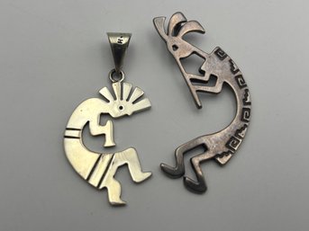 Pair Of 2 Vintage Kokopelli Sterling Silver Necklace Pendants (10.46 Grams)