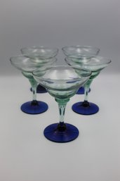 Lot Of 5 - 6 Inch Marg Glasses With Cobalt Blue Bottom
