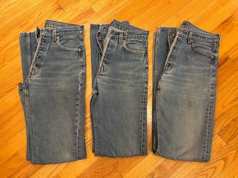 LOT OF 3 Vintage 90s Y2K Levi's 501 Shrink To Fit Raw Denim Size 30x40 Jeans W/ Custom Embellishments