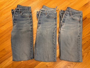 Lot Of 3 White Wash Vintage 90s Y2K Levi's 501 Shrink To Fit Raw Denim Size 30x40 Jeans
