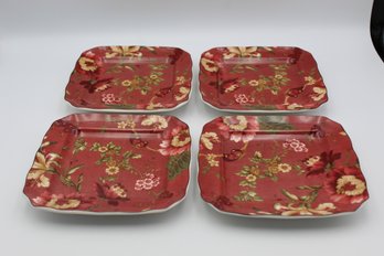 Set Of 4 222 Fifth Fleur Rouge Red Flora 6.5' Inch Plates