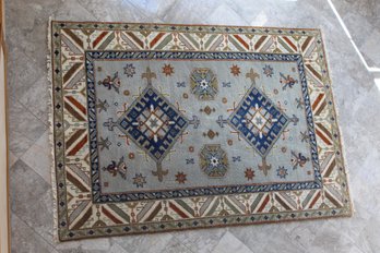 Torabi Indian Royal Kazak 100% Wool Gray / Blue / Reds Area Rug - 7'10' X 5'7'