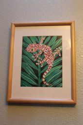 Gecko Water Color Painting In Wood Frame