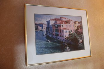 Venice, Italy Print Lithograph In Gold Framed Wall Art
