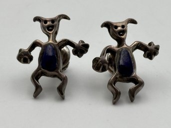 Vintage JLD Rock Kritters Sterling Silver & Lapis Figural Earrings .70'