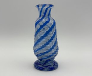 Vintage Turkish Cobalt Blue Spiral Latticino 4' Art Glass Vase