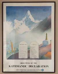 Vintage 'Objectives Of The Katmandu Declaration' Samivel 1990 Mountain Framed Poster 32x24