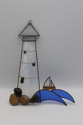 Lighthouse & Sailboat Stained Glass Art From Lake Michigan
