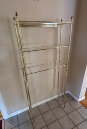 Vintage 1980S Brass & Glass Gold Metal  Etagere Bathroom Shelf Storage Unit W/ Glass Shelves