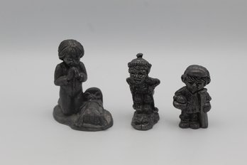 Lot Of 3 Michael Ricker Mini Pewter Metal Kid Figurines
