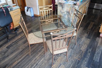 Metal Dining Table With Glass Top & 4 Chairs