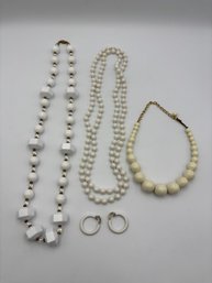Lot Of White Vintage Chunky Jewelery, Lewis Segal Earrings, Etc