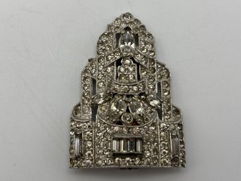 Vintage Silver Tone & Rhinestone Art Deco Dress Clip 1.75'