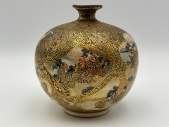 Antique 19th Century Satsuma Globular Vase Signed Dainippon Bijutsu (cracked Top) 3.6'