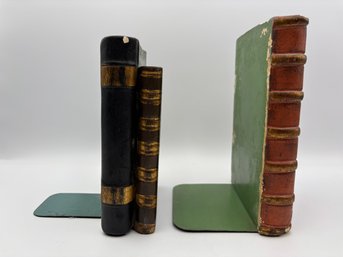 Lot Of 2 Vintage Borghese Plaster Faux Leather Book Bookends