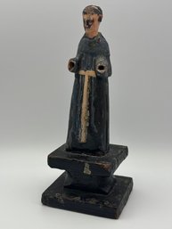 Antique Religious 19th Century Wood Santo - Saint Anthony Wood Sculpture Folk Art