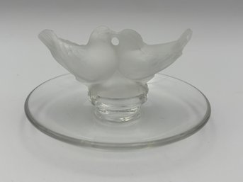 Vintage Lalique Frosted Crystal Glass 'Two Love Birds' Ring Tray 3.75'